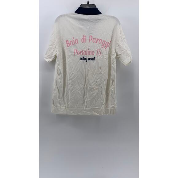 ZARA Men's White-Navy Bai Di Paraggi Embroidered Button-Up Polo Shirt SZ M - Picture 2 of 10